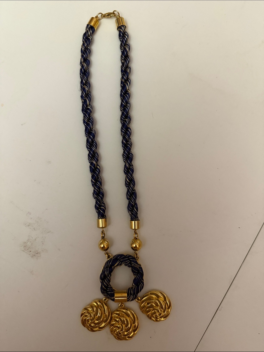 Gold and Navy Rope Pendant Necklace - Women Jewelry